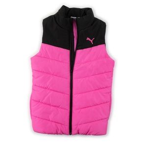 PUMA girl's neon hot pink black puffer vest size M (10-12)